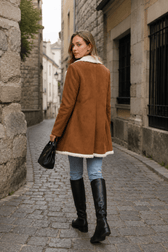 Suede Wool Blend Mid Length Overcoat