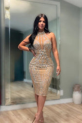 Backless Sleeveless Rhinestone Mesh Milk Silk Cocktail Dress 3