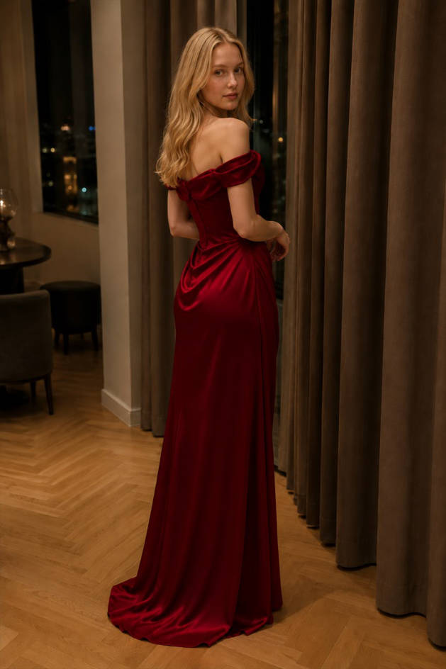 Off-the-Shoulder Satin Dress
