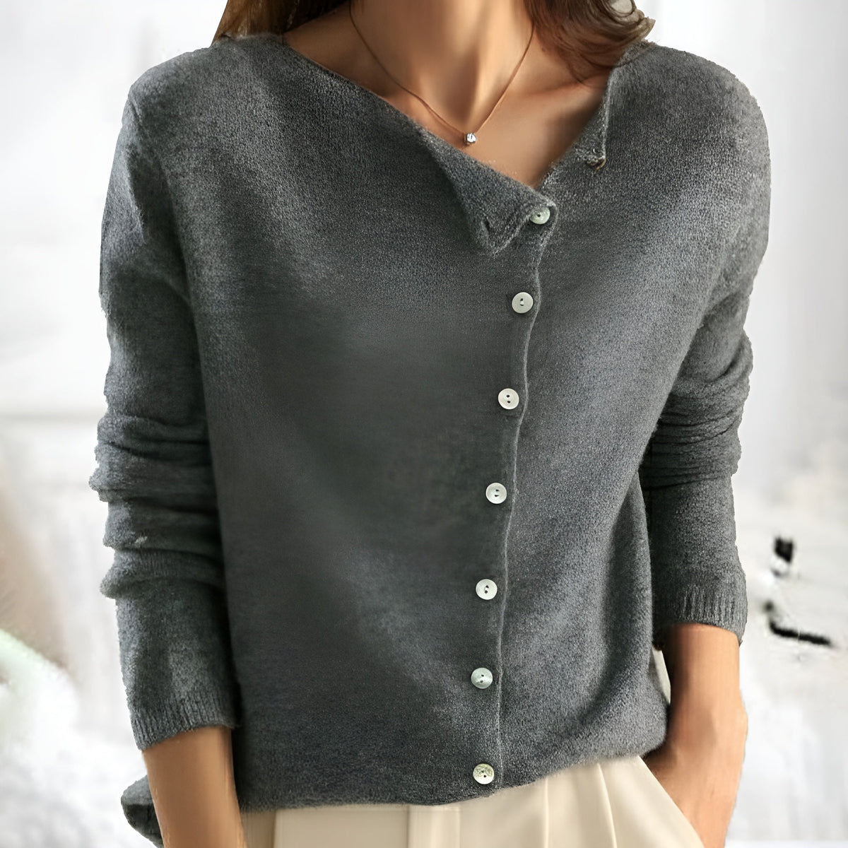 Asymmetric Button Front Long Sleeve Knit Sweater
