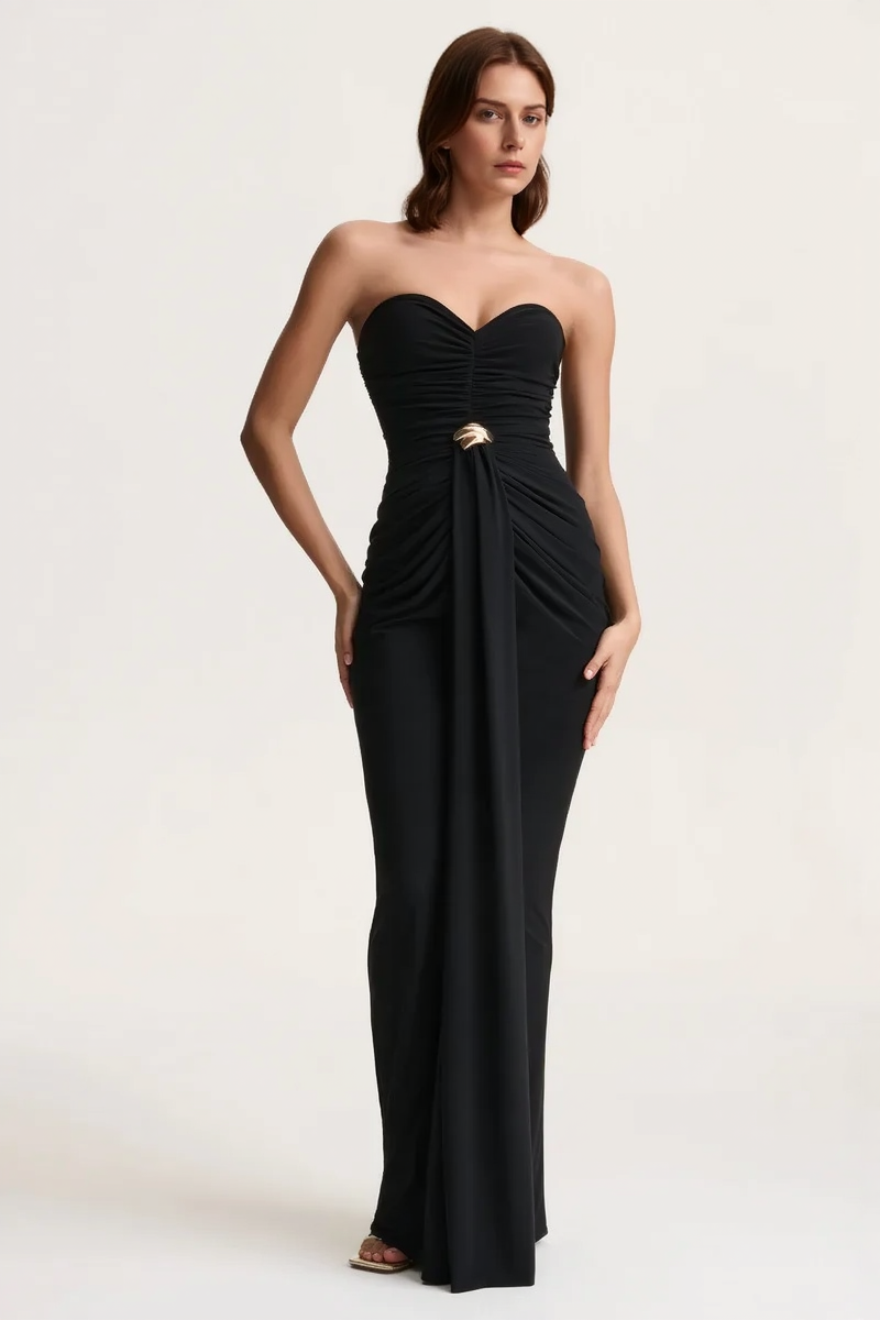 Strapless Ruched Waist Sash Party Dress 6