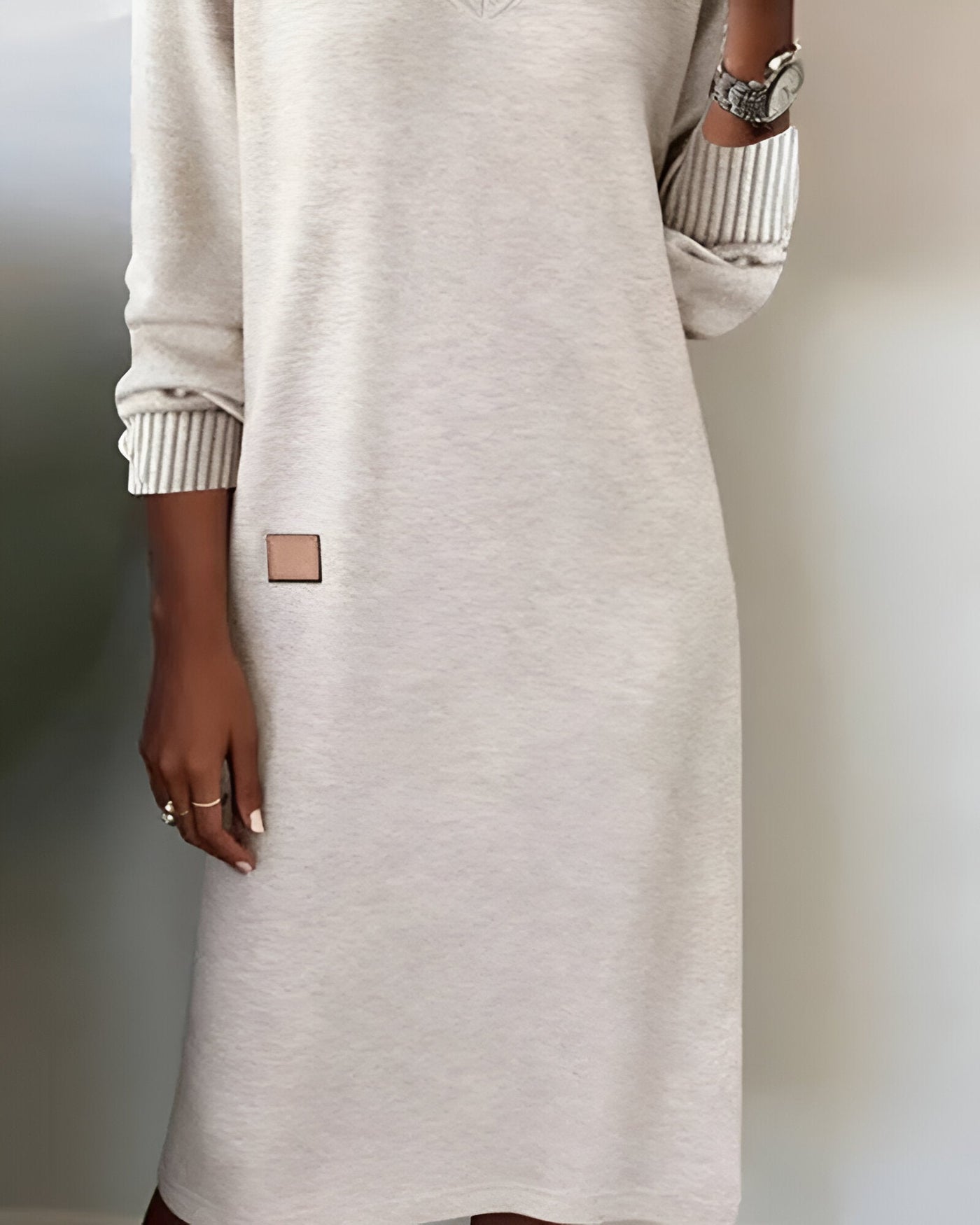 V-Neck Long Sleeve Ribbed Cuff Sweatshirt Mini Dress 3