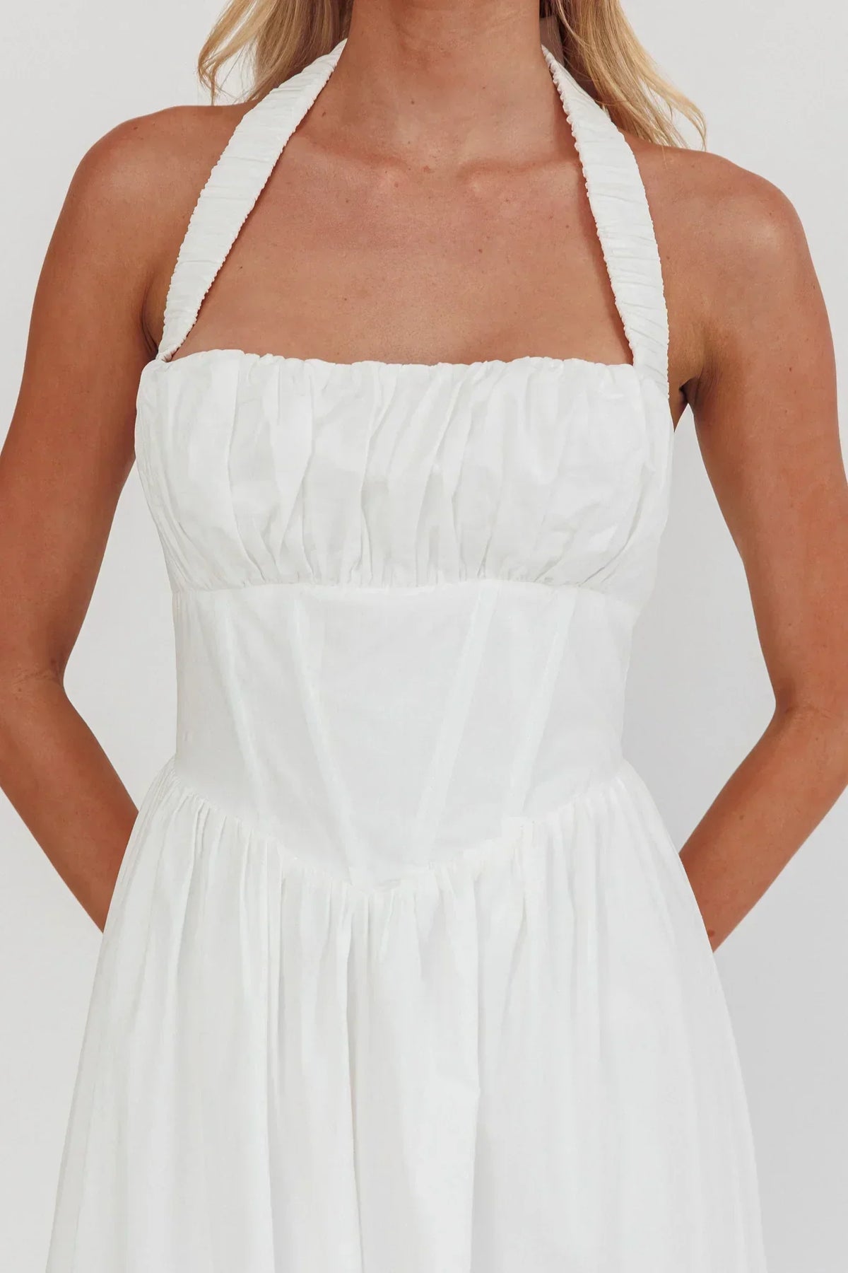 Irisa Elasticated Halter Maxi Dress White