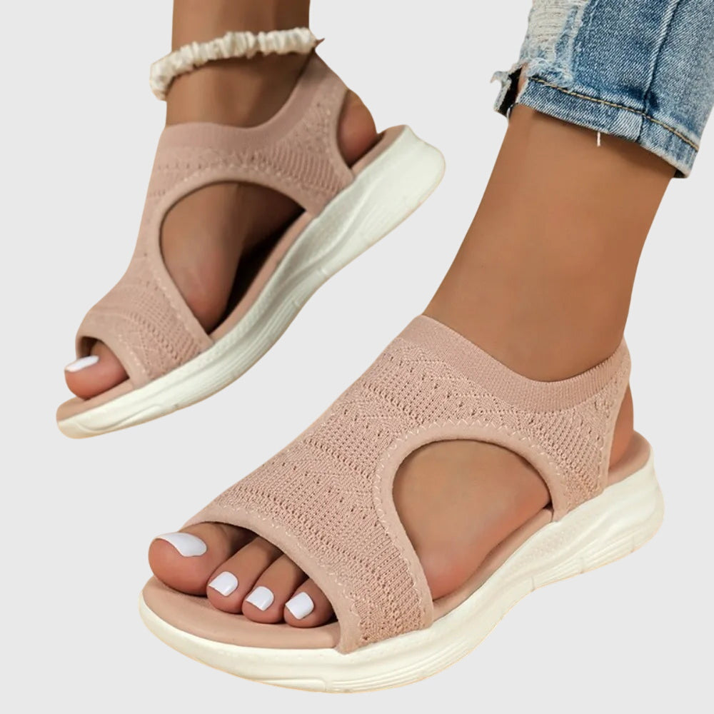 Knit Open Toe Cut Out Slingback Platform Sandals