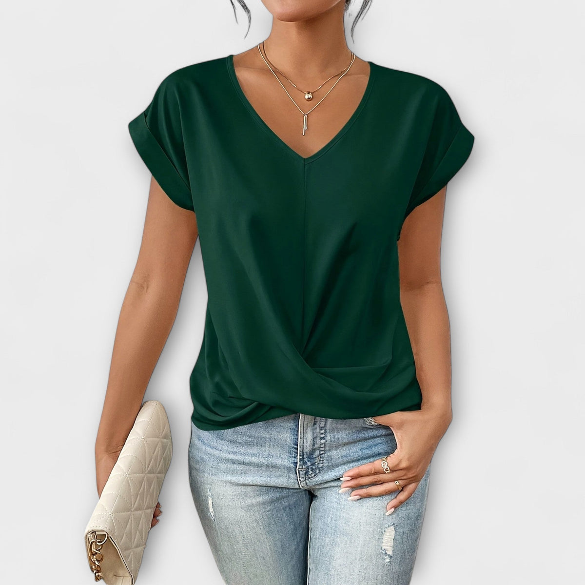 V-Neck Cap Sleeve Twist Front Top