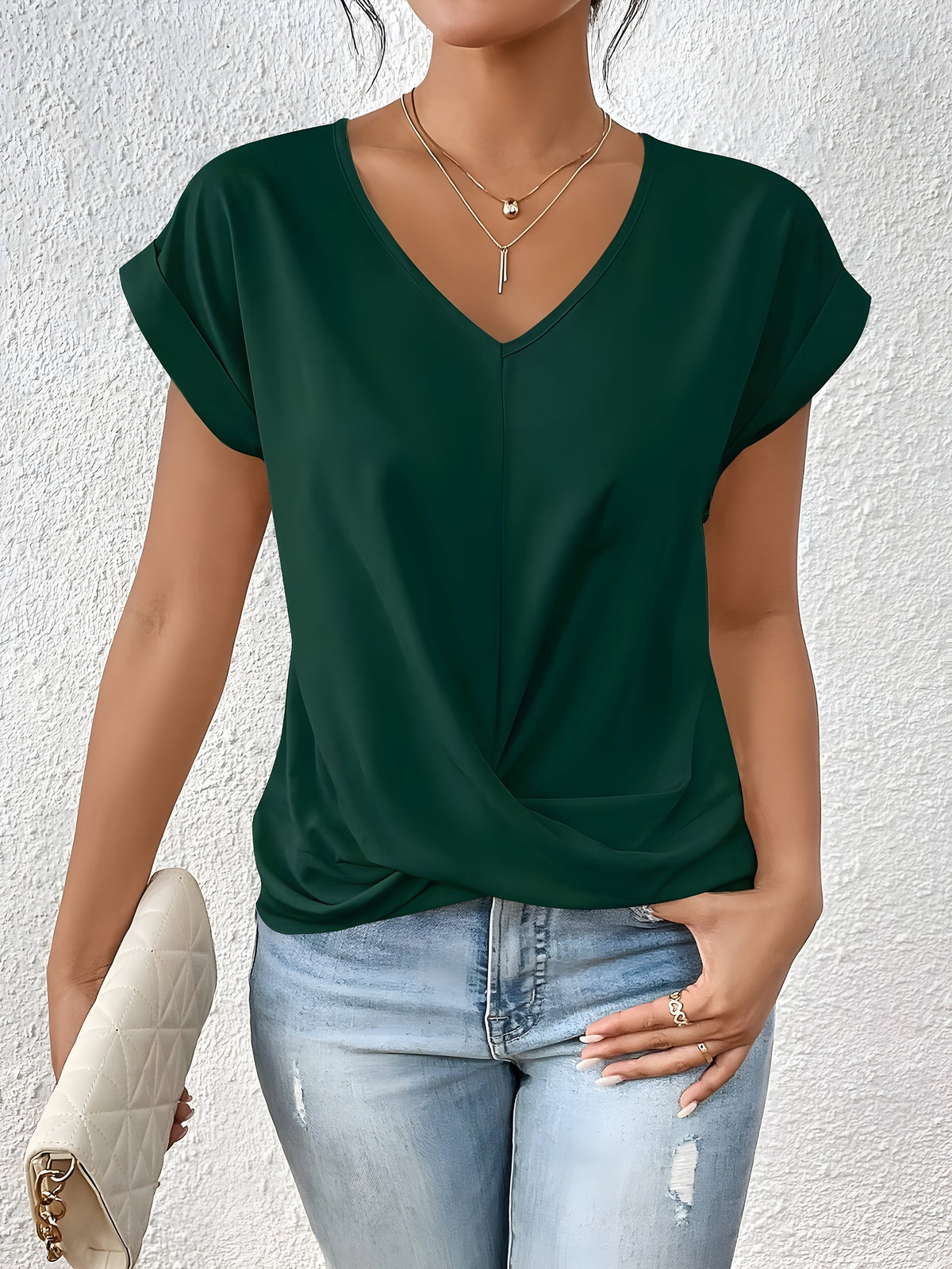 V-Neck Short Sleeve Twist Front Top