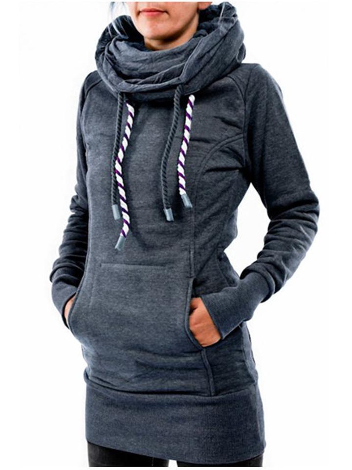 With And Front Hooded Pocket Fit Slim Sweatshirt Pullover Drawstring Blue / S Sweaters-L