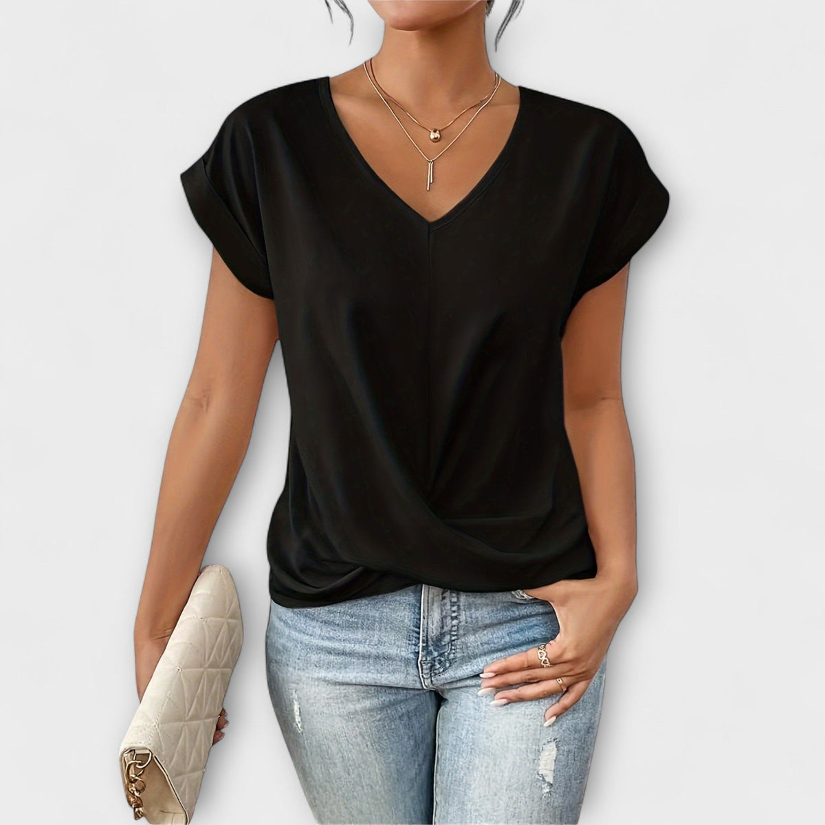 V-Neck Cap Sleeve Twist Front Top