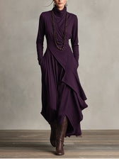 High Neck Long Sleeve Draped Maxi Dress