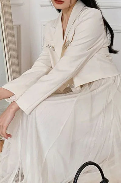 Crystal Decor Notched Cropped Blazer