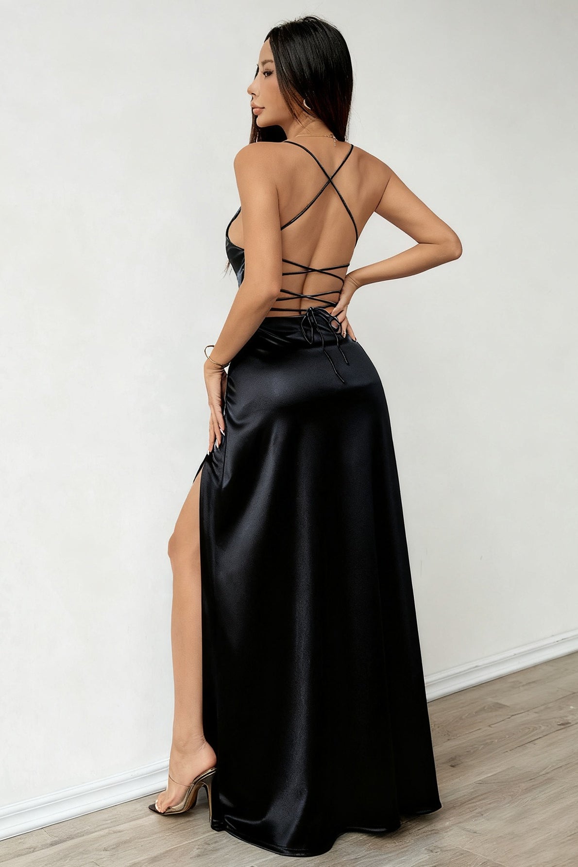 Elegant Strapless Slip Maxi Silk Dress - View 10