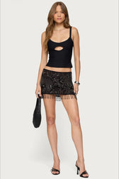 Sequin Floral Print High Waist Mini Skirt