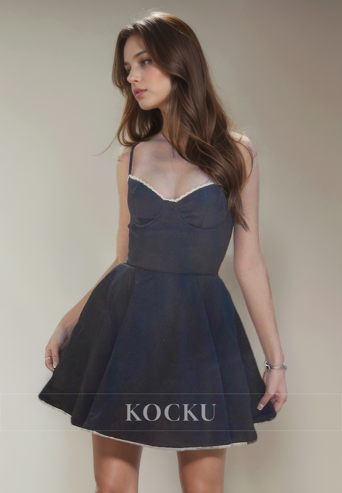 Simple & Casual Spaghetti Straps V-Neck Satin Party Homecoming Dress