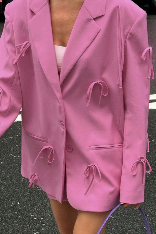 Bow Tie Detail Notch Lapel Oversized Single Breasted Blazer 2