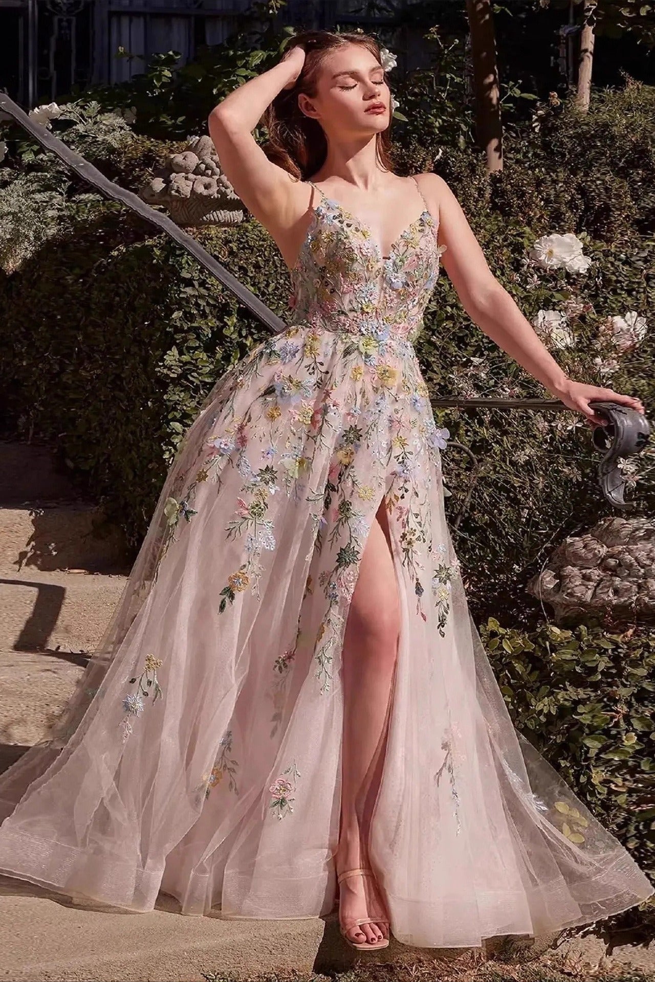 Embellished Spaghetti Strap Ball Gown Prom Dress