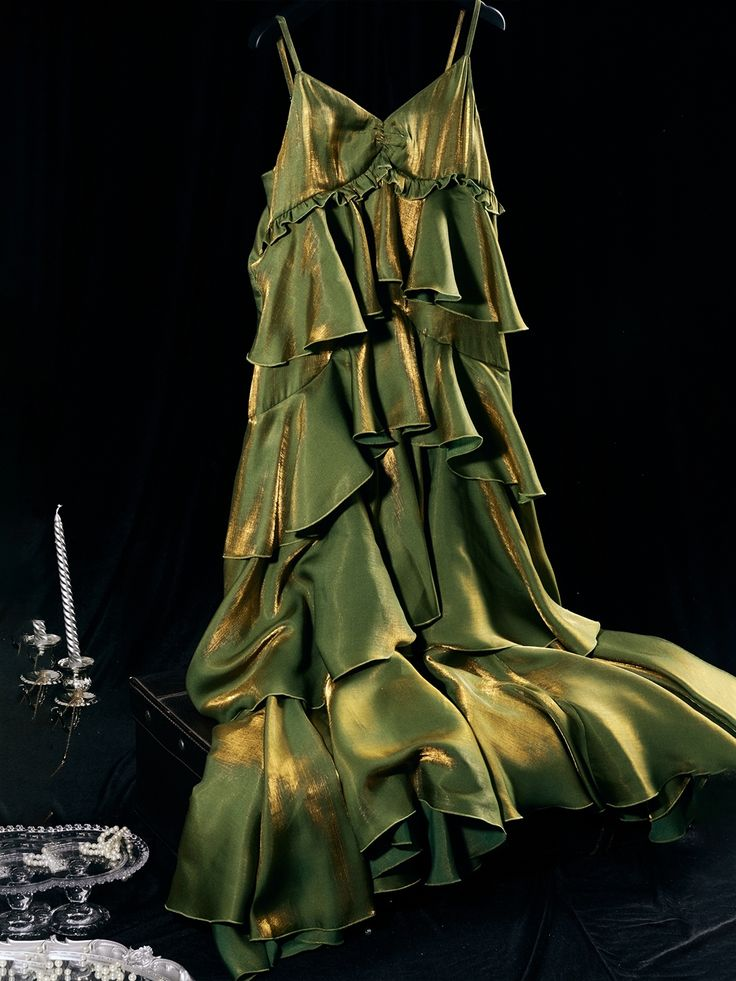 Green V-Neck Tiered Flounce Long Prom Dress Party Dress cc1446