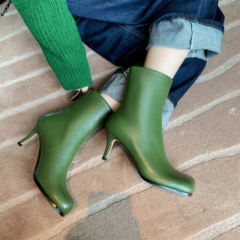 Sheepskin Slimming Boots Elegant Glove-Like Ankle Boots Sculptural Heel Back Zipper Boots