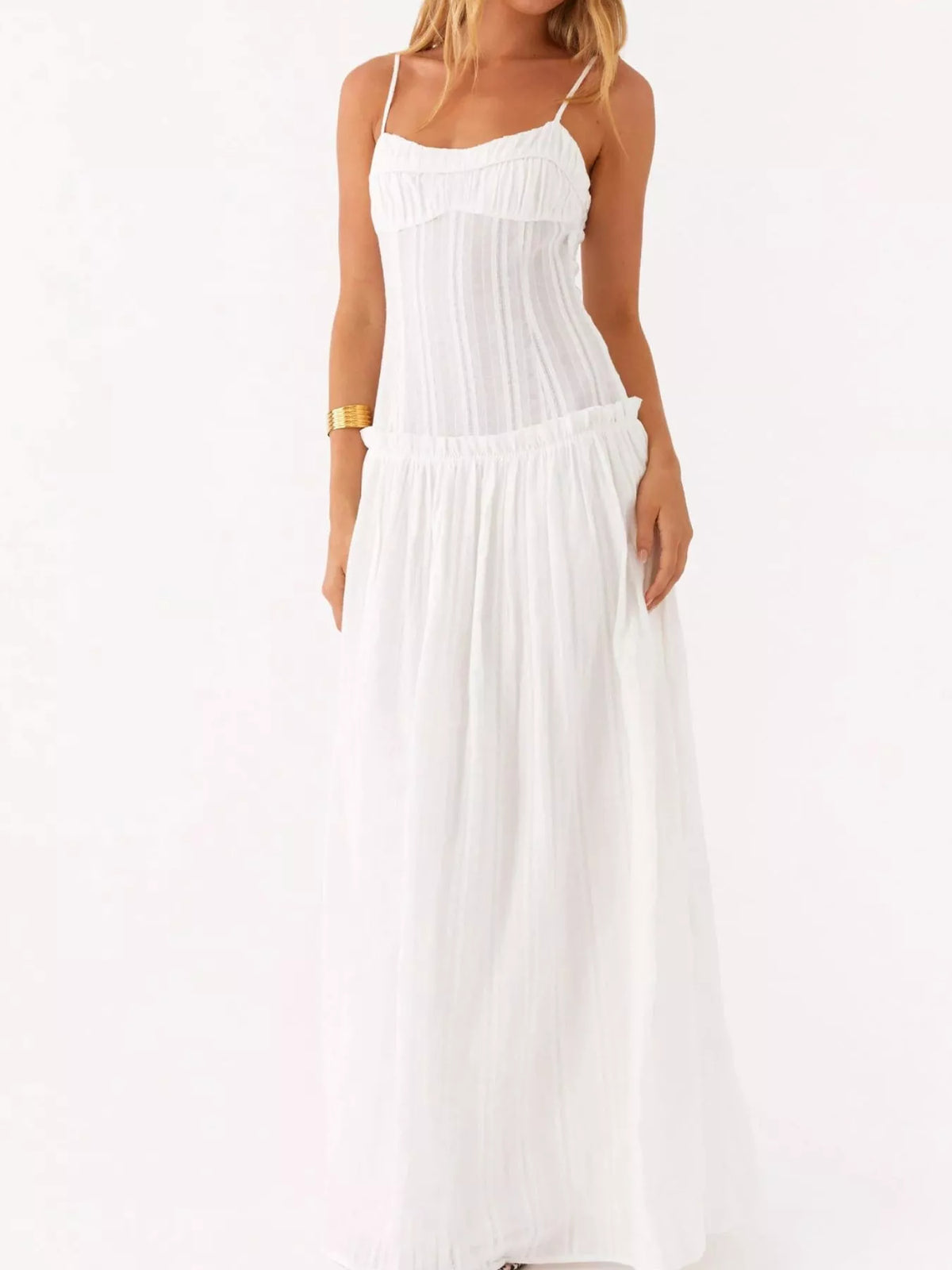 Ruched Bust Drop Waist Ruffle Trim Cami Maxi Dress 23