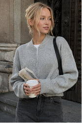 Casual Solid Color Zip-Up Loose Fit Knit Sweater
