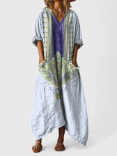 Ornate Print V-Neck Pocket Kaftan Maxi Dress 6