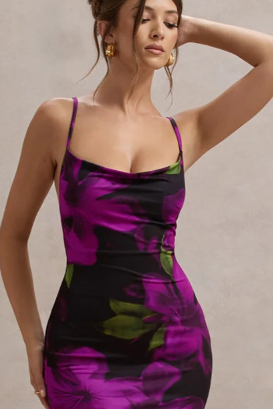 Floral Cross Strap Maxi Party Dress 3