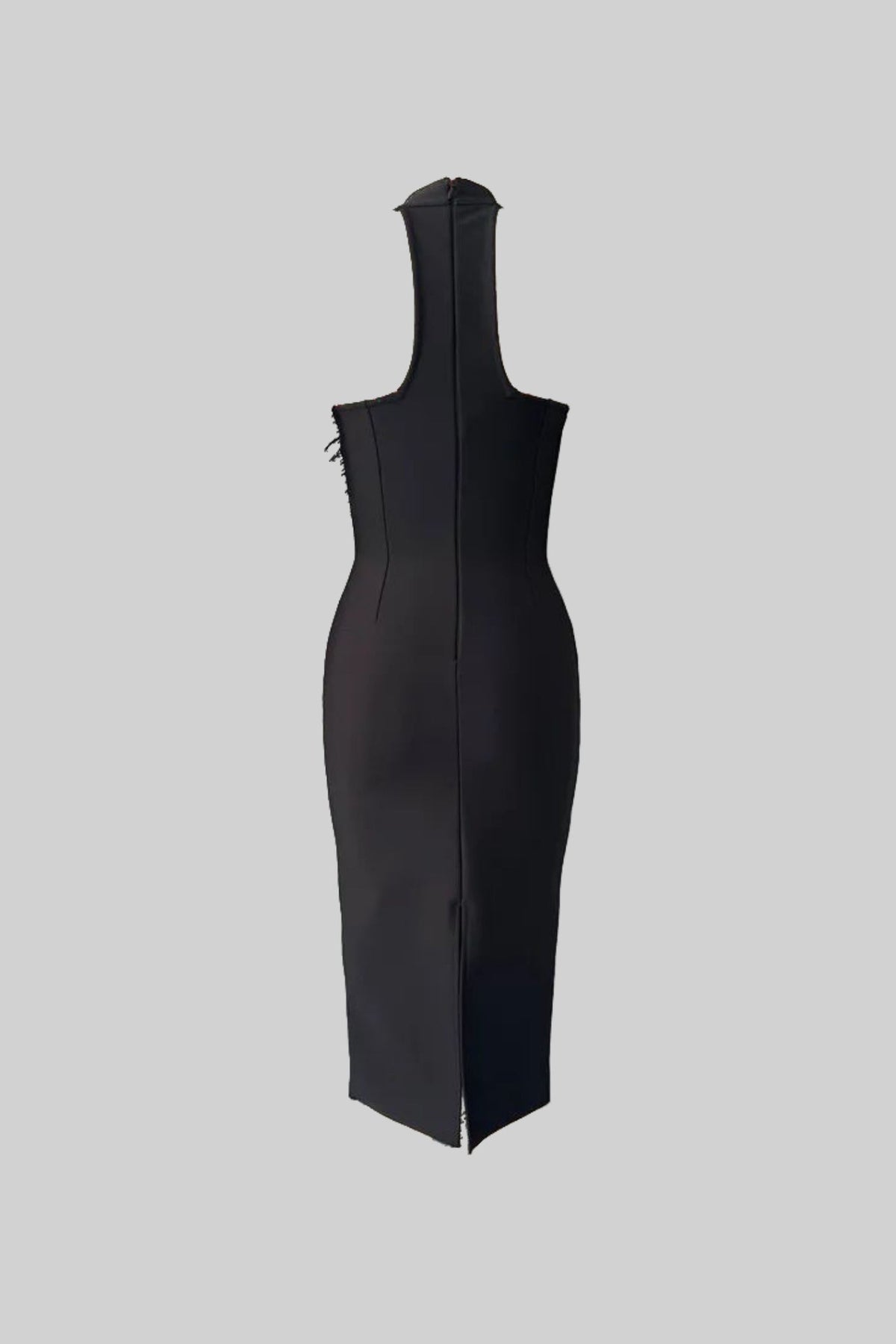 Halter Neck Beaded Flower Applique Feather Trim Bodycon Midi Dress 3