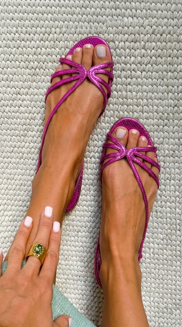 Snake Texture Bow Front Peep Toe Flat Sandals