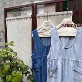 Denim Sleeveless Drawstring Waist Pocket Midi Dress 4