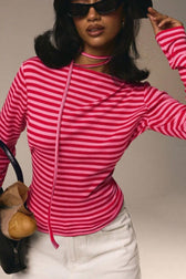 Stretchy Striped Crew Neck Long Sleeve Top