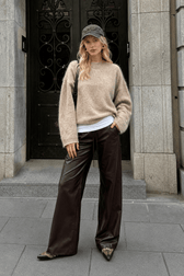 Elegant Solid Mohair Soft Knitted Pullover Women Casual O-neck Long Sleeve Loose Sweater