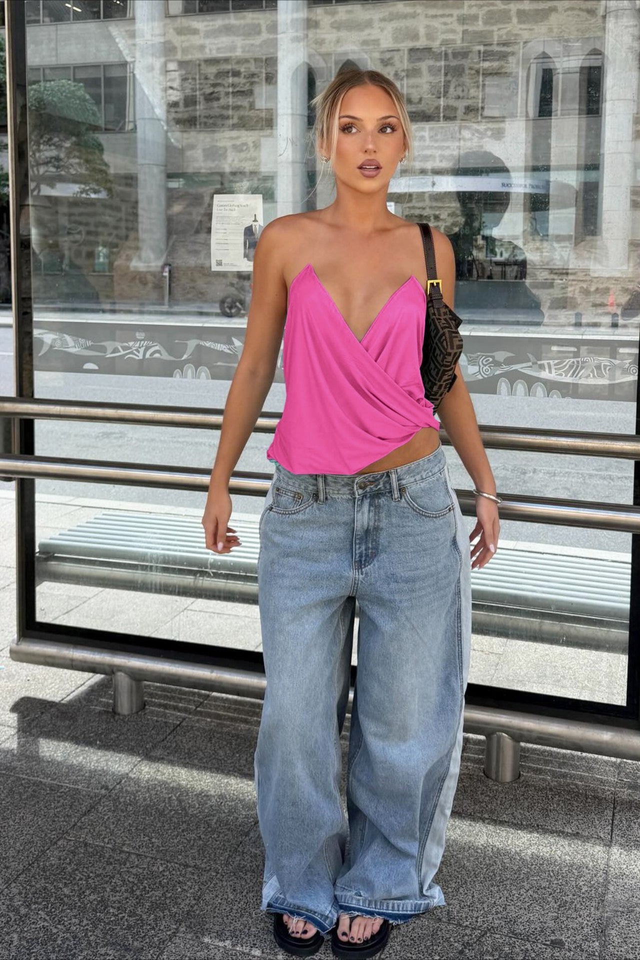 Draped V-Neck Satin Cami Top
