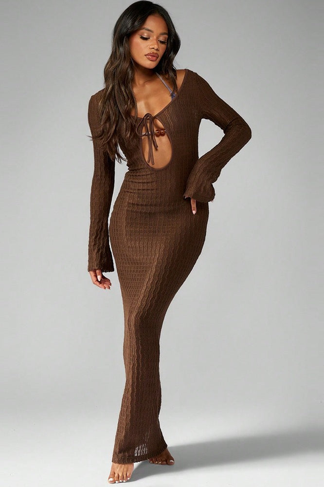 Striped Tie Waist U Neck Maxi Dress