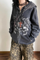 Gothic Skeleton Print Zip Hoodie