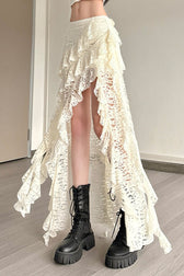 Lace Overlay Wave Detail Bodycon Skirt