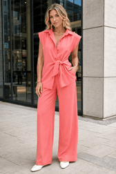 Tie Waist Short Sleeve High Waist Two Piece Work Set