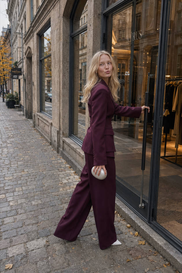 Casual V Neck Two Piece Blazer Pants Set