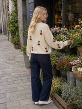 Cherry Embroidered Knit Cardigan Sweater