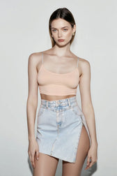 High Waist Asymmetric Denim Mini Skirt