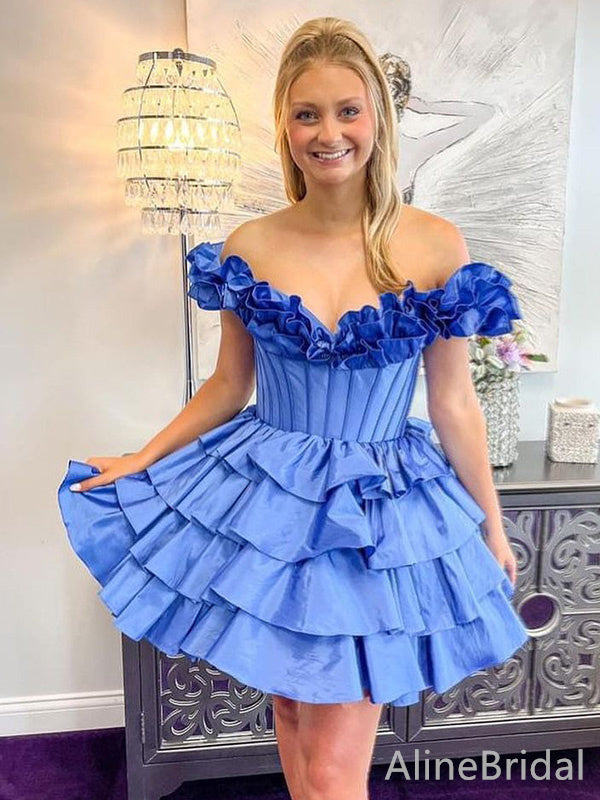 Off Shoulder Ruffle Neckline Corset Tiered Homecoming Mini Dress