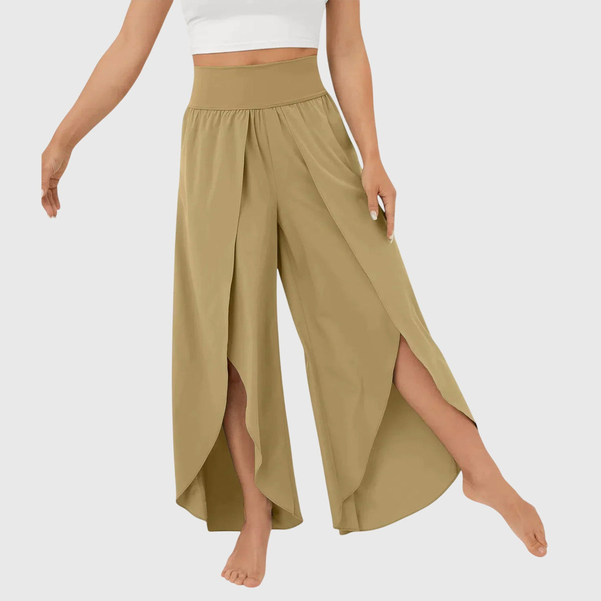 High Waist Split Front Layered Wide Leg Palazzo Pants