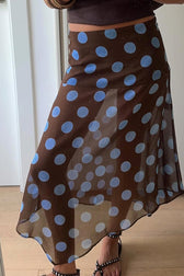 Polka Dot Color Block Sheer Midi Skirt