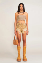 Distressed Raw Hem Denim Shorts