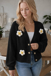 Short Floral Knit Long Sleeve Cardigan