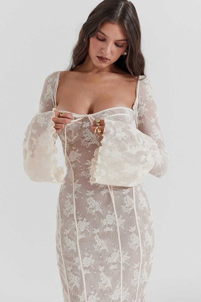 Satin Deep V-Neck Backless High Split Maxi Dress - View 5