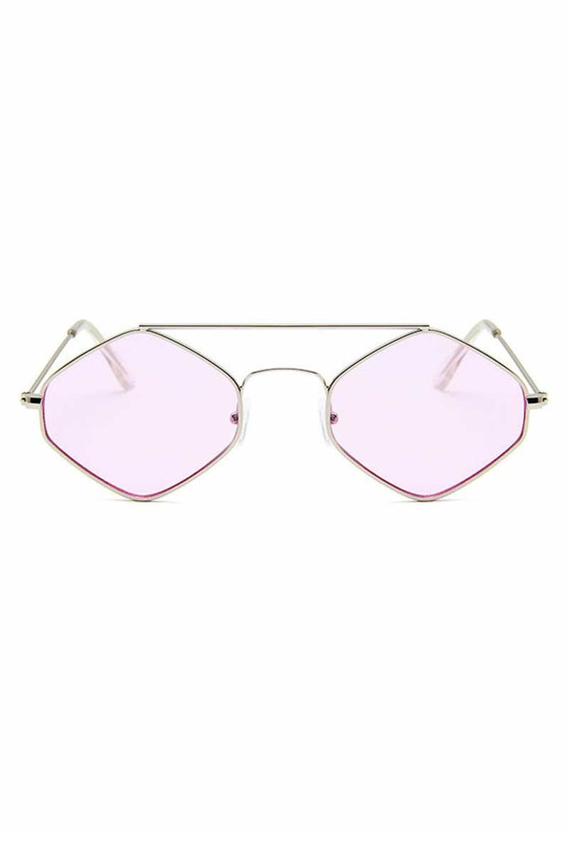 Geometric Cutout Metal Frame Tinted Lens Sunglasses