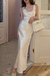 Satin Draped Sash Cami Bodycon Maxi Mermaid Silk Dress