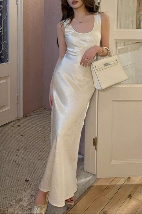Satin Edition Draped Sash Cami Bodycon Maxi Mermaid Silk Dress