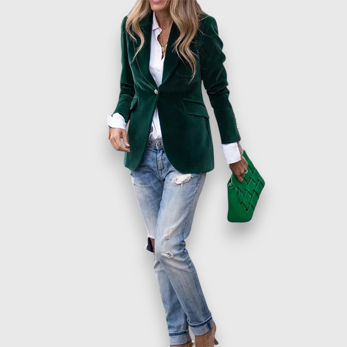Velvet Notch Lapel Single Button Blazer