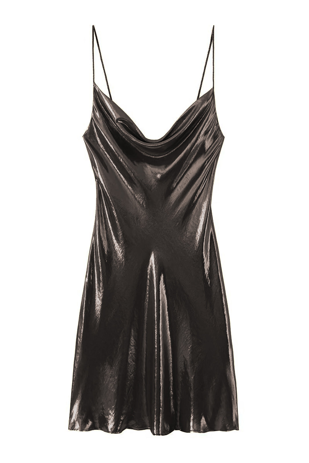 Metallic Cowl Neck Spaghetti Strap Slip Mini Dress