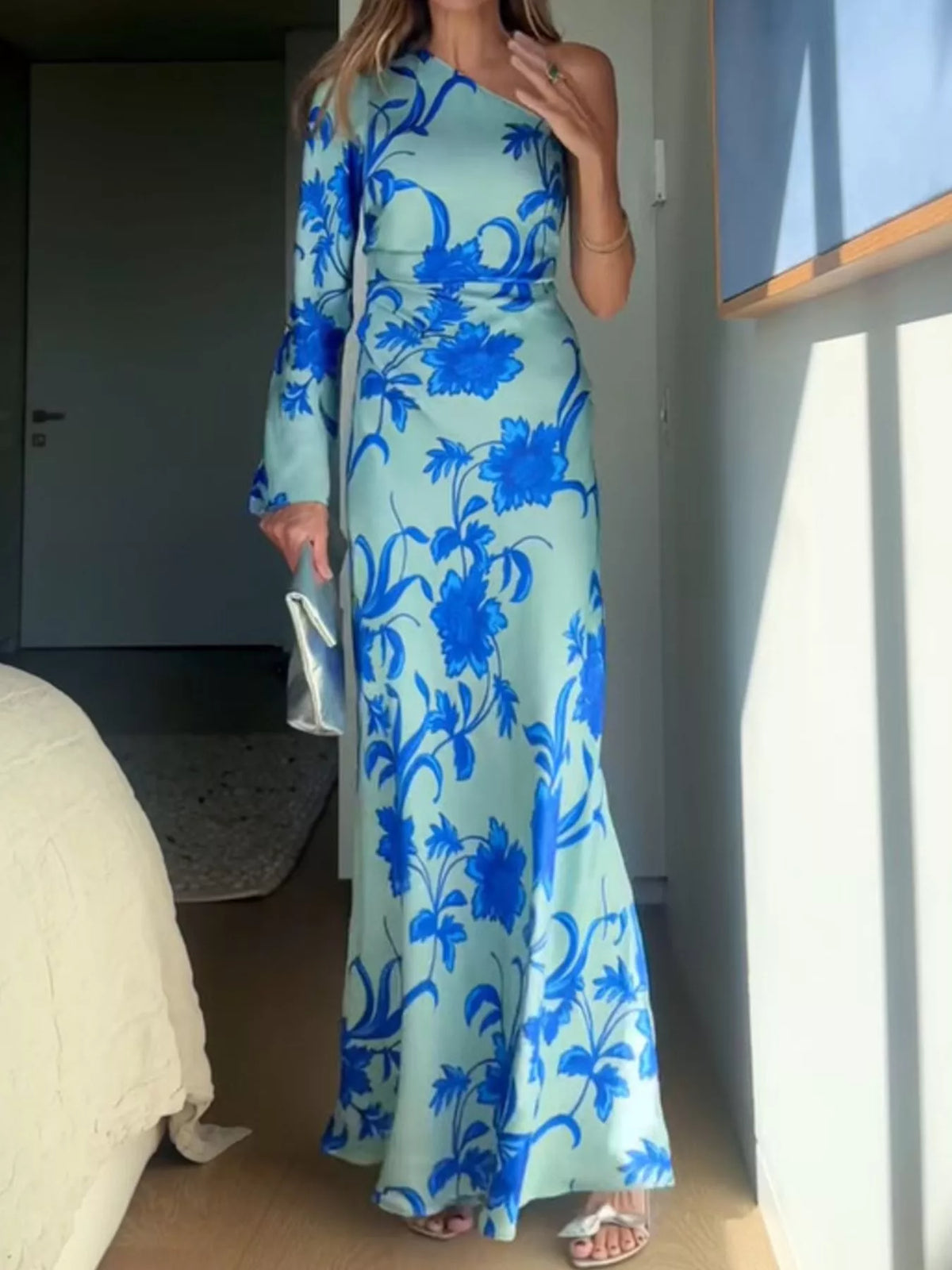 Floral Print One-Shoulder Maxi Dress